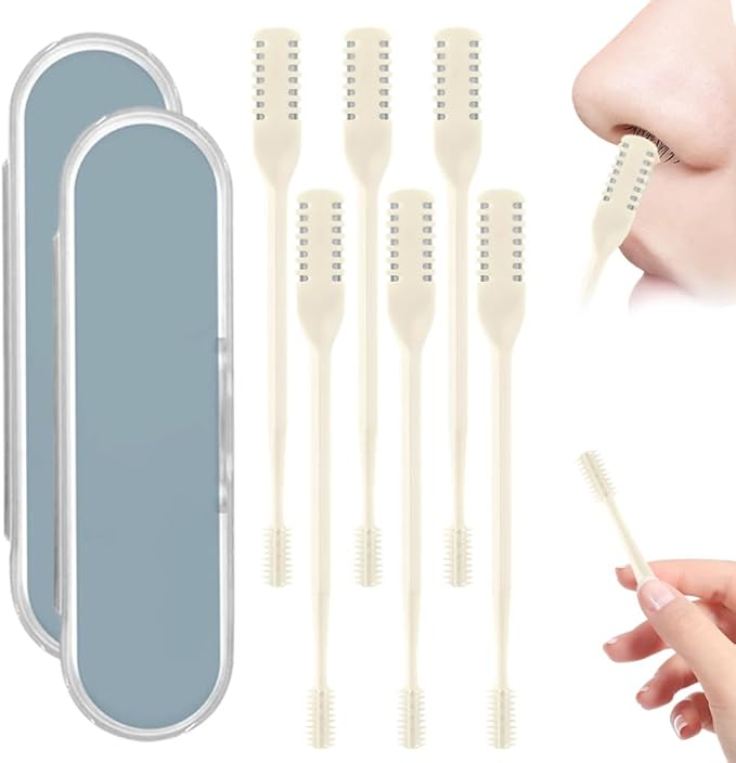 360° Rotating Nose & Ear Groomer, 2025 Dual-Blade Manual Trimmer with Cleaning Brush, 2-in-1 Nasal Hair Cutter for Men and Women (Beige, 6PCS)