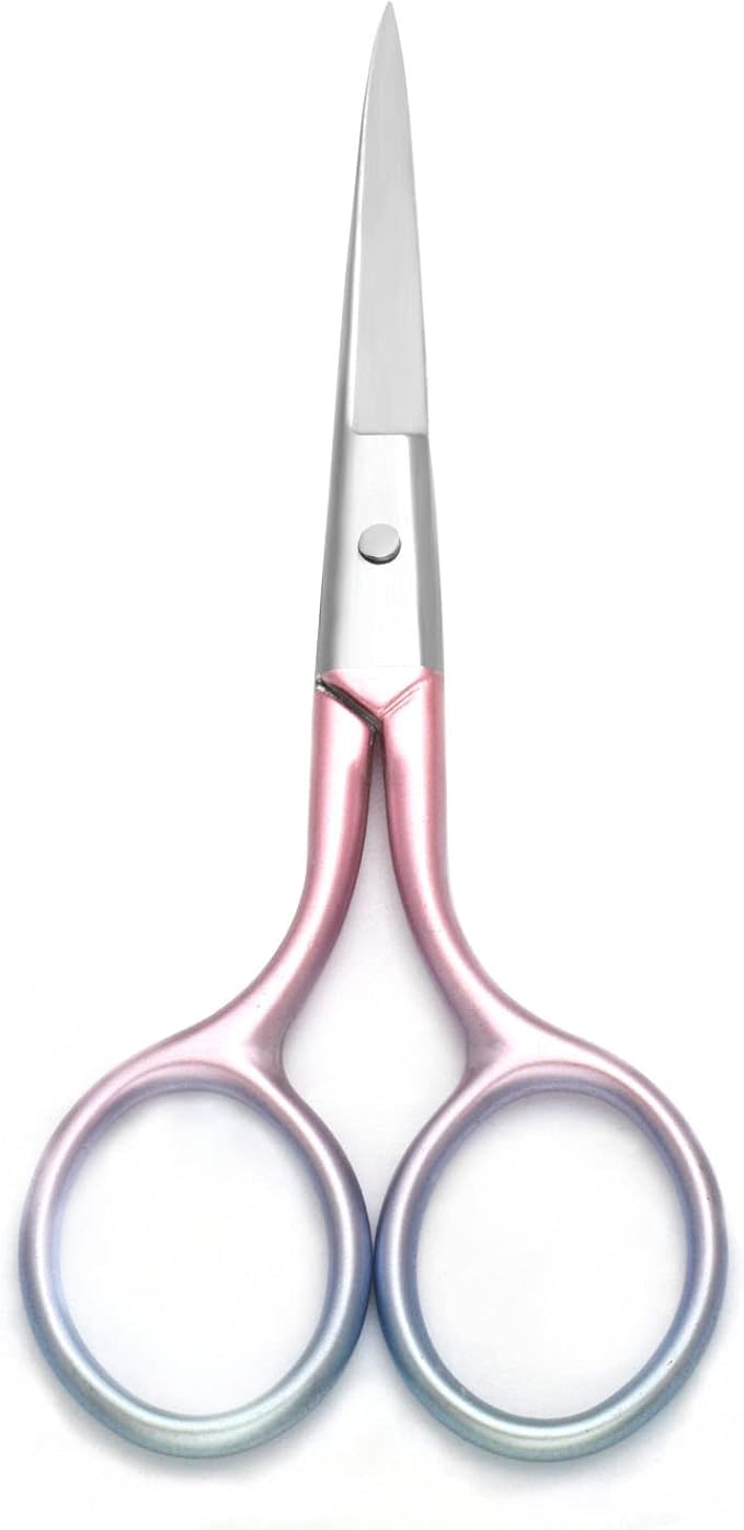 Multicolor Professional Grooming Scissors for Personal Care Facial Hair Removal and Ear Nose Eyebrow Trimming Stainless Steel Fine Straight Tip Scissors 3.9 Inch (Green+Pink)