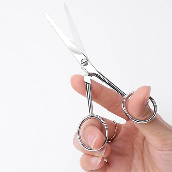 TEHAUX Stainless Steel Mustache Scissors for Men, Anti-slip Beard Trimming Grooming Scissors, Small Precision Haircutting Tool for Facial Hair Care