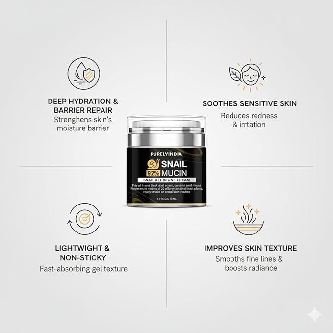 92% Snail Secretion Filtrate Snail Mucin Cream-Serum Hybrid Deep Repair & Hydration for Sensitive,Dry & Oily Skin Lightweight Snail Mucin Cream Serum,deep repair snail cream skin regeneration cream