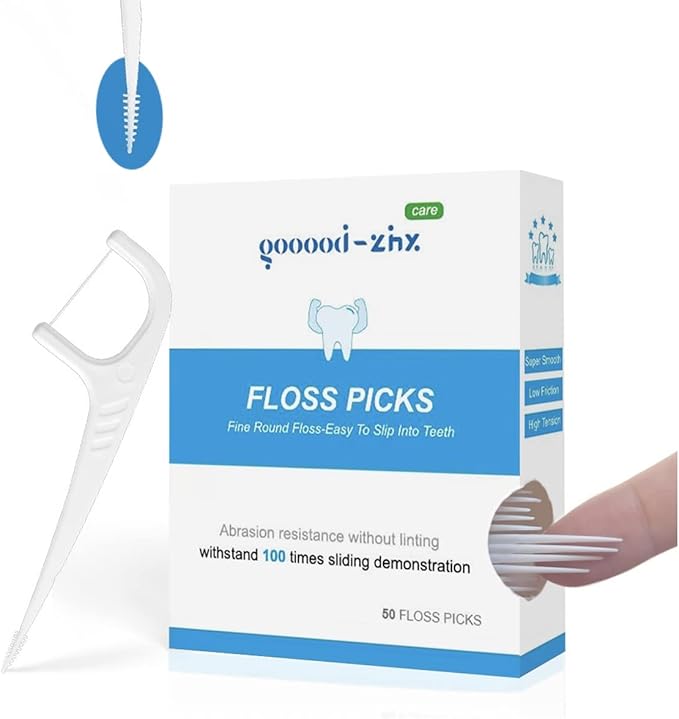 Floss Picks and Interdental Brushes 2 in 1, One End 0.05mm Soft Floss Sticks, Other End Floss Brush, Used as Toothpick, 50 Count