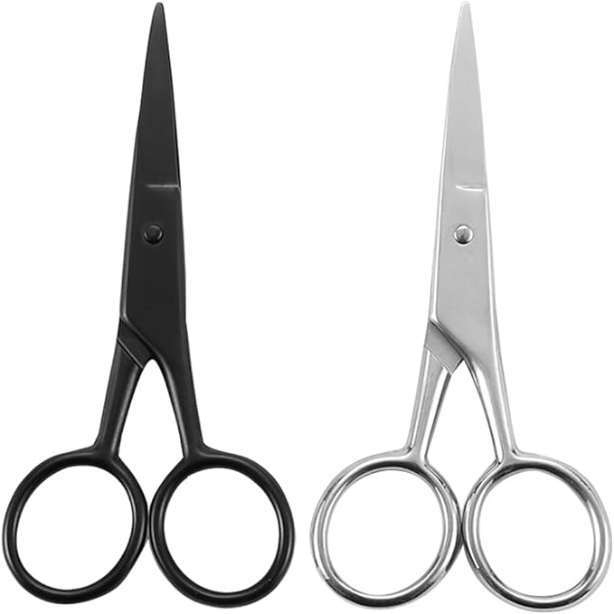 VICASKY 2Pcs Facial Hair Small Grooming Scissors For Men Women Multi-functional Eyebrow, Nose Hair, Mustache, Beard, Eyelashes, Ear Trimming Kit Care Accessory Random Colors
