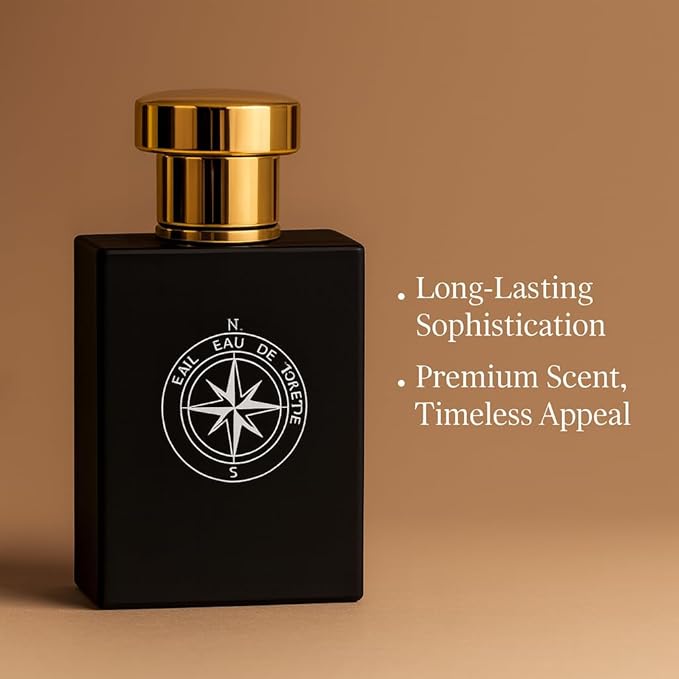Men's Cologne, Eau de Toilette with Amber, Mandarin, Black Pepper, Iresh notes, Compass Design, Gold Cap, Black Bottle, Long Lasting Perfume for Men 50ml / 1.7 fl.oz