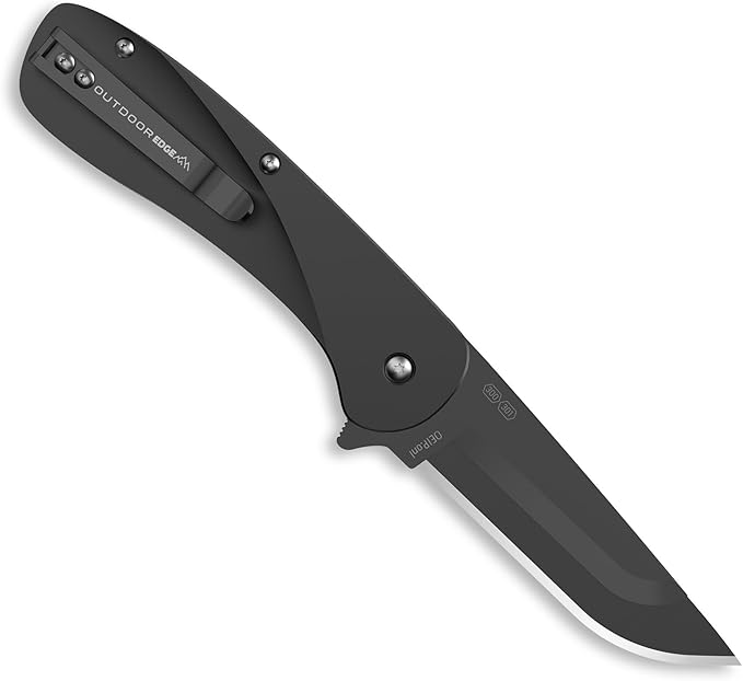 OUTDOOR EDGE RAZOR VX1 | Replaceable Blade Assisted EDC Folding Pocket Knife | 3" Stainless Blade, Black Anodized Aluminum Handle, Reversible Pocket Clip | Outdoor, Camping, Survival, Utility