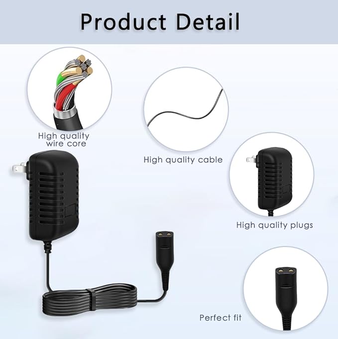 12V Charger for Braun Series s3 s5 s6 s7 s8 s9 Shaver, Charger Cord Wall Power Adaptor Replacement Compatible with Braun Beard Trimmer Electric Razor 5544 Z20 5513 310s 3040s