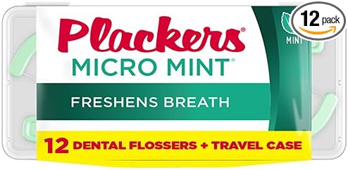 Plackers Micro Mint Flossers Travel Case, Pack of 12 Cases (144 Flossers in Total)
