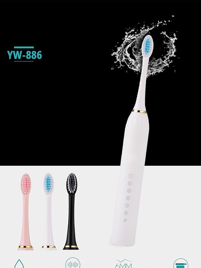 Electric Toothbrush Adult Fully Automatic Ultrasonic Toothbrush 6 Level Cleaning 42,000 VPM 2min Intelligent Timer with 4 Brush Heads Prevent Periodontal Disease and Gum Bleeding (Pink)