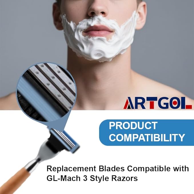 36 Blades Replacement Parts for GL-Mach 3 Style Razors (Blue), Wet Razors Men's Blades Value Packs