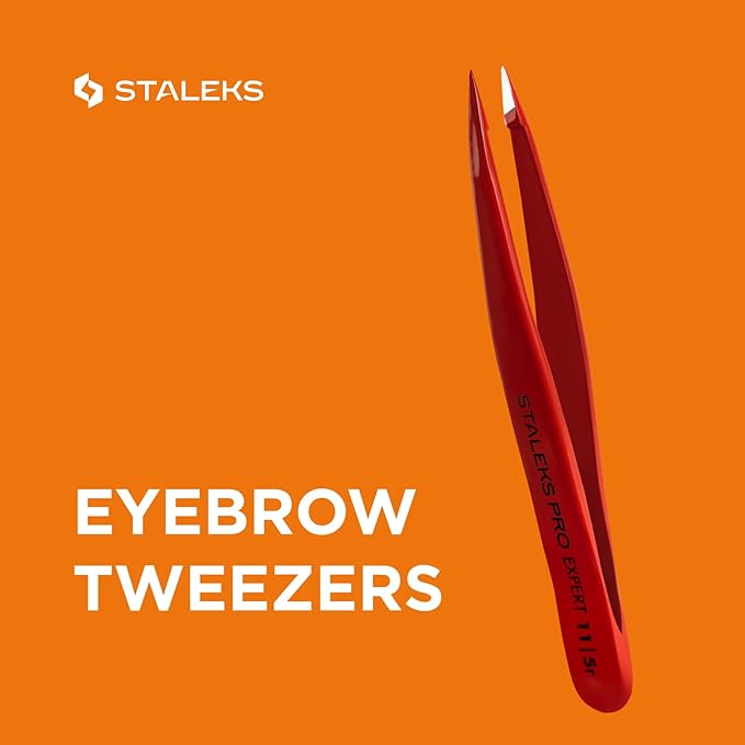 STALEKS PRO Expert 11 Type 5r Professional Eyebrow Tweezers (Red) – Pointed Stainless Steel for Spot Correction & Ingrown Hair Removal