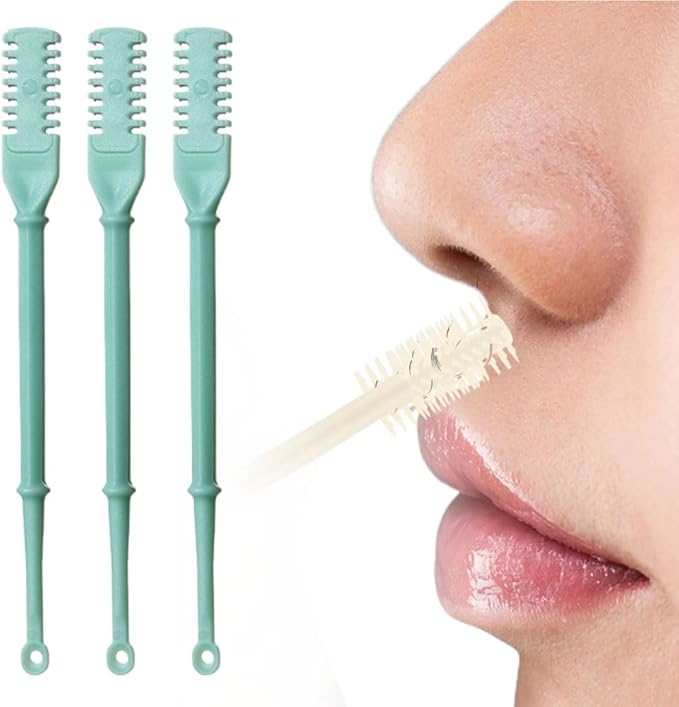 Nasal Hair Cutter, Manual 360° Rotating Nose Hair Trimmer Removal Razors with Ear Picker,2 in 1 Double Sided Nose Hairs Knife Portable Removal Tool for Women Men (Green/3pcs)