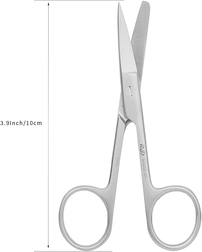 RWD Surgical Scissors 4 Inch, Sharp & Blunt Curved Tip Medical Scissors, Martensitic Stainless Steel Surgical Scissor, Precision Cutting for Surgery, Dental & Lab, S14002-10