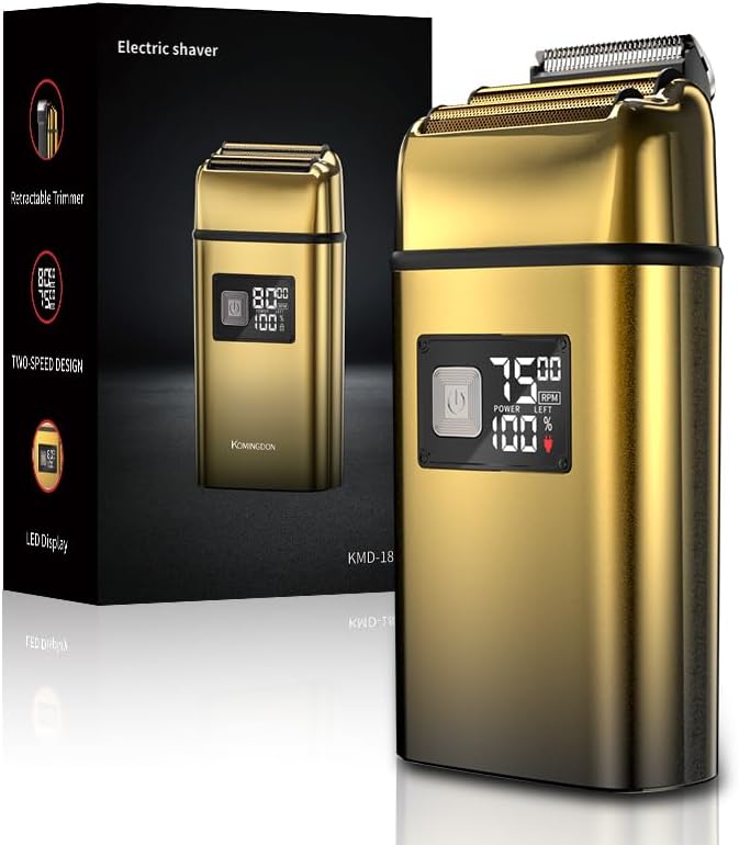 Electric Foil Shaver for Men,Electric Razor with Pop-up Trimmer,Cordless Beard Trimmer,Waterproof,Wet & Dry Shaving,LED Display,2-Speed Mode (Gold)