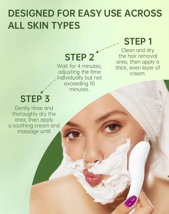 Painless Facial Hair Removal Cream for Women - Sensitive Skin 2-in-1 Kit with Soothing Cream | Upper Lip & Chin Hair Remover | At-Home Depilatory (4 Min, 7 Days Smooth),2.03 Fl Oz
