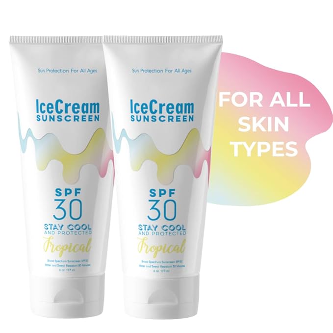 IceCream Broad Spectrum SPF 30 Sunscreen Lotion, Body & Face Lotion Sunblock Moisturizer with SPF, Water & Sweat-Resistant, Reef-Friendly & Cruelty-Free, 6oz (177ml) - Tropical (Pack of 2)