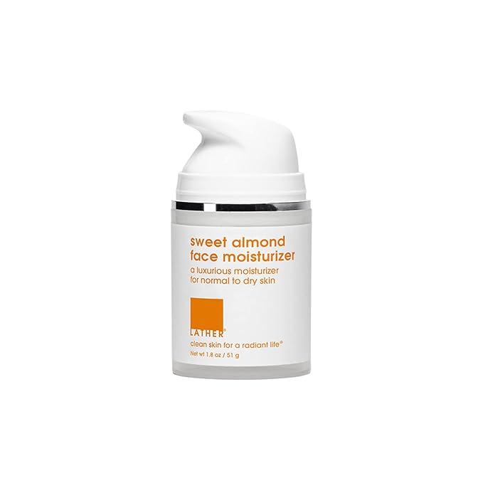 LATHER Sweet Almond Face Moisturizer - Hydrating Moisturizer for All Skin Types - Gentle & Light Face Lotion for Women & Men - 2 Fl Oz