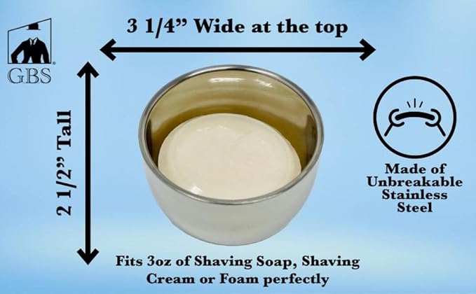 G.B.S Men's Shaving Kit 3 pc Stainless Steel Bowl Shaving Soap and Synthetic Shaving Brush Durable Makes a Gift Holiday