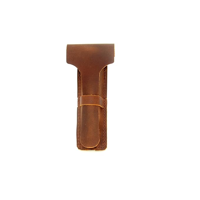 JJNUSA Handmade Sleeve Travel Pouch Leather Safety Razor Case, Double Edge Razor 4.5", Old Fashioned Razor Sleeve Shaving Accessories Men's Shaving Razor Brown