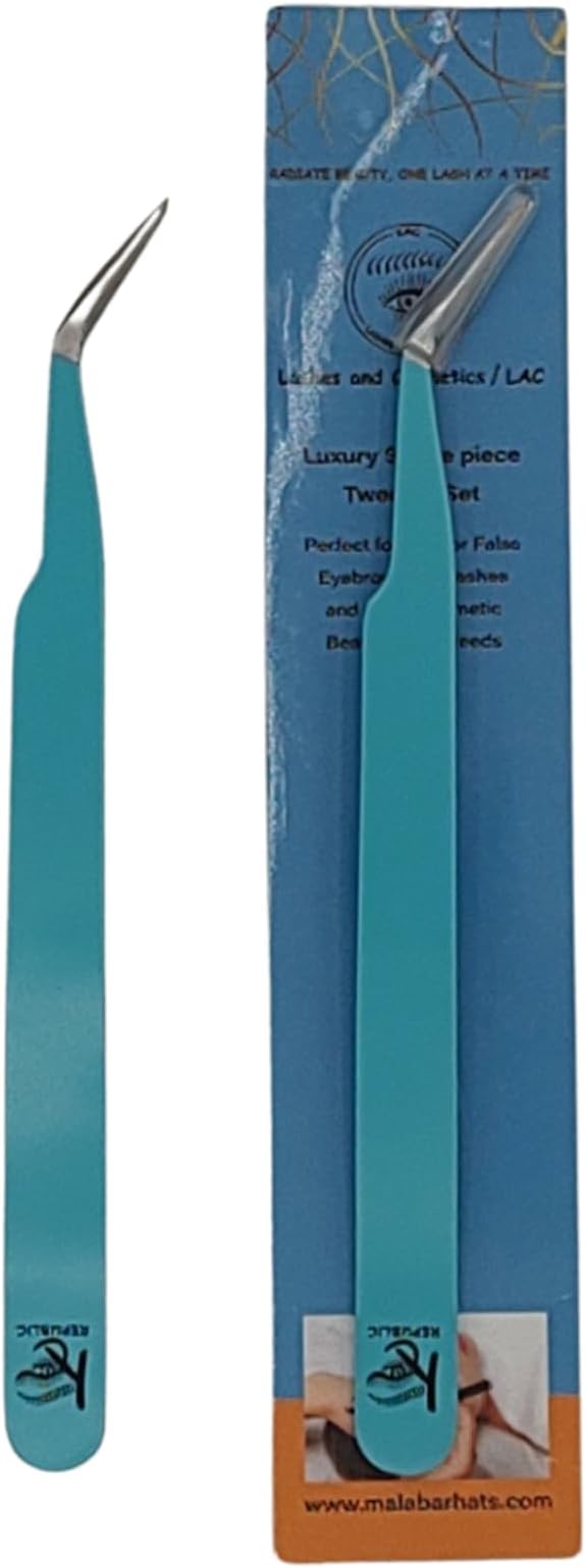 Blue Curved Professional Tweezer Great For Eyebrow, Eyelash, Facial, Ear, Nose & Ingrown Hair Remover Treatment. Make Perfect Eyebrow Shapes (Blue)