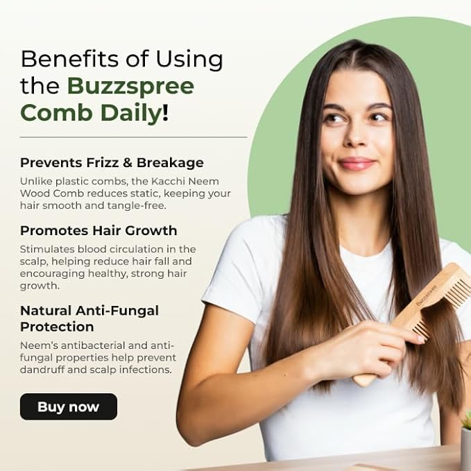 Natural Neem Wood Comb Set of 2 (Plain & Shampoo Lily) | Wide & Fine Tooth Wooden Hair Pick Comb Set for Men & Women | Eco-Friendly, Plastic-Free Wooden Combs for Daily Grooming | Curly & Texted
