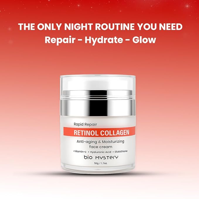 Retinol, Collagen, Hyaluronic Cream with Vitamin C & Glutathione – Lightweight Daily Moisturizer for Face & Neck – Hydrating Day & Night Fine Lines and Wrinkles | Anti Aging Cream – 50gm / 1.7 fl.oz