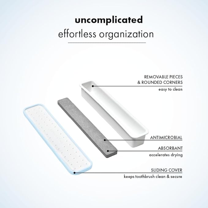 madesmart Travel Toothbrush Case with Drying Stone, Quick-Dry Protective Holder for Toothbrushes, Razors, Toothpaste & Bathroom Counter Essential, Toiletries, Blue