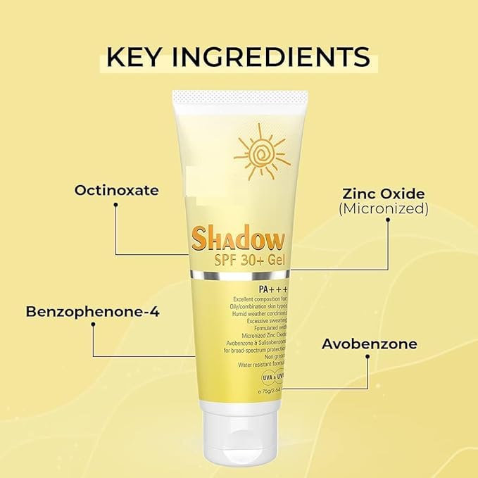 PS Shadow SPF 30+ PA+++ Gel Broad Spectrum Sunscreen for UVA & UVB Protection for All Skin Type| Sunscreen for Women & Men 75gm