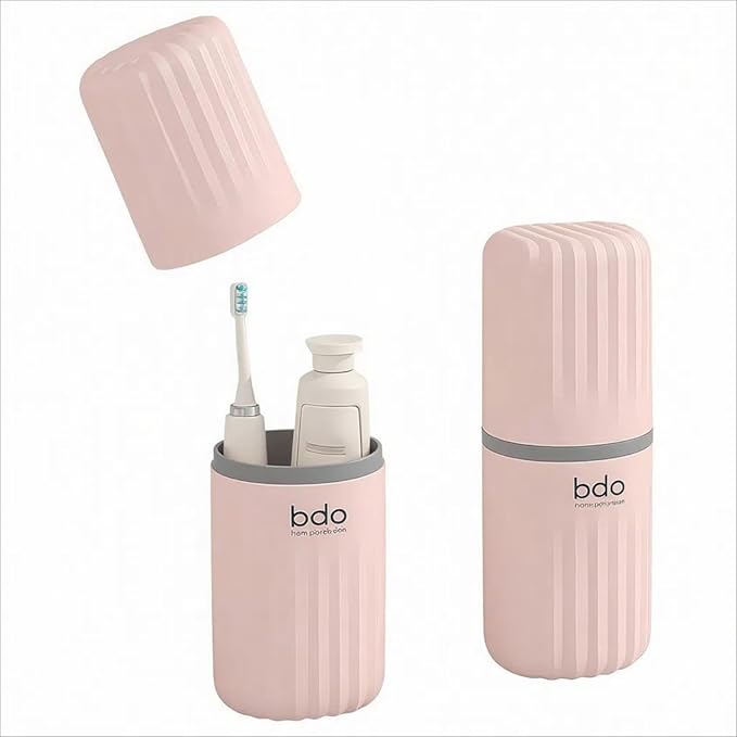 Toothbrush Cup Toothbrush Travel Case, Travel Toothbrush Holder Case with Cover Portable Multifunctional Toothbrush Cover, Suitable for Travel Business Camping Bathroom School or Daily Uses (Pink)