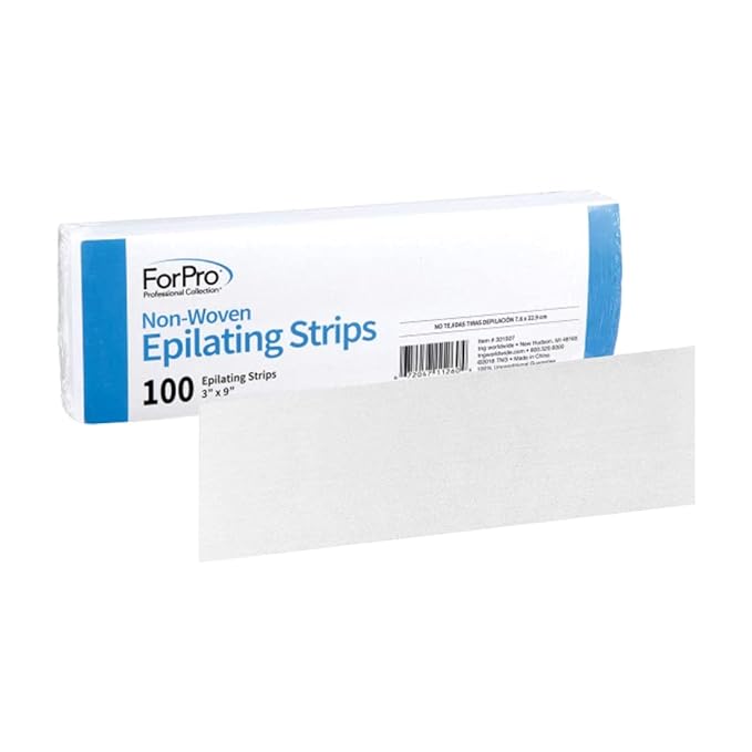ForPro Professional Collection Non-Woven Epilating Strips, White, Tear-Resistant, Pre-Cut Strips for Hair Removal, 3” W x 9” L, 100-Count