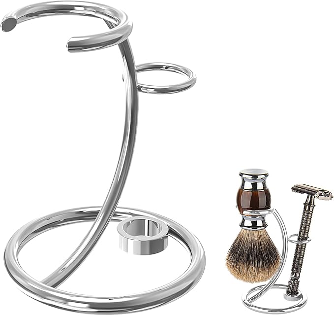 Linkidea Shaver Kit Storage Stand, Stainless Steel Holder for Safety Razor and Shaving Brush Hold, Shaving Kit Stand Fit to Shower Room, Bathroom, Compatible with Manual Razor (Silver), RRS30-01