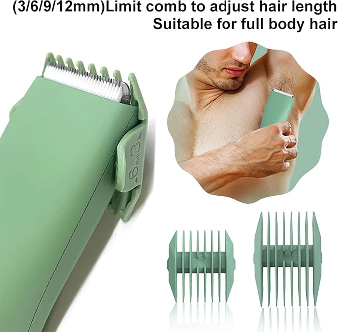 Pubic Hair Trimmer for Men and Women,Electric Shaver for Chest,Legs & Bikini,Waterproof Wet/Dry Shaver,USB Recharge Dock(Green)