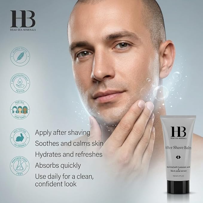 After Shave Balm for Men with Hyaluronic Acid & Black Caviar – Soothing Hydrating Post-Shave Moisturizer, Lightweight, Non-Greasy, 150ml