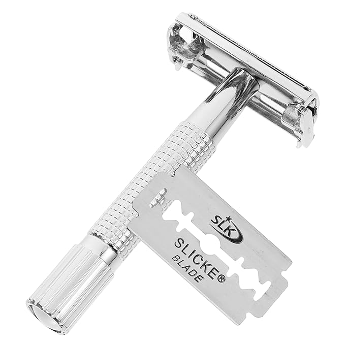 Manual Safety Razor Long Handle Double Edge Shaver for Men Retro Design with Comfortable Grip Easy to Clean and Detachable Blade for Close Shaving and Beard Grooming