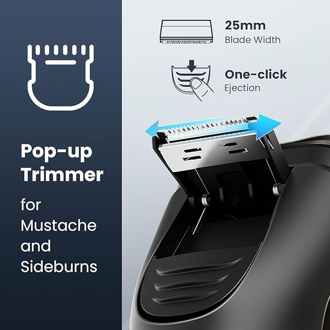Electric Razor for Men Cordless: Wet/Dry Rotary Shaver Waterproof - USB Fast Charging, Precision Blades Sensitive Skin Care, Pop-up Trimmer Upgraded Elegant Black