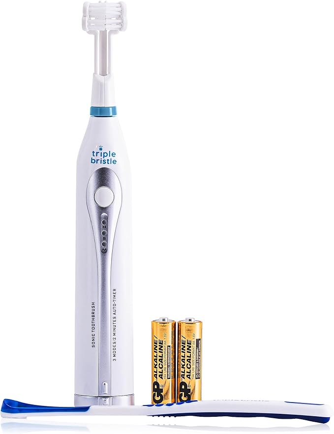 Triple Bristle GO 3-Sided Sonic Electric Toothbrush with Soft Nylon Bristles, Travel Brush for Kids, Adults, Autism and Special Needs
