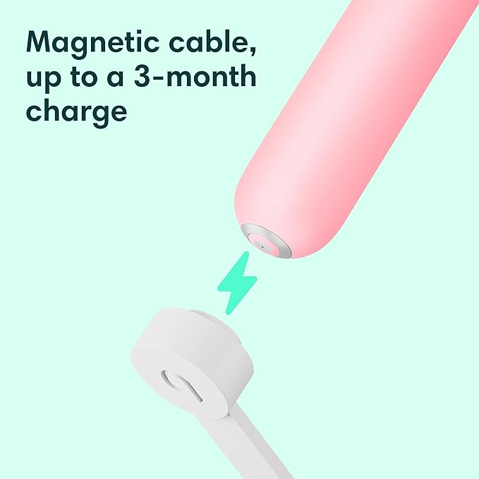 Quip Rechargeable Smart Sonic Toothbrush for Adults - Timed Electric Toothbrush with Bluetooth & Rewards App - Replaceable Brush Head, Soft Bristles, Metal Handle - Travel Toothbrush - All-Pink