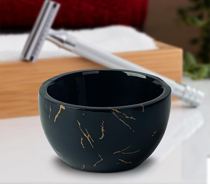 Marbled Shaving Mug - Black Resin Shave Cream & Soap Bowl - Cup
