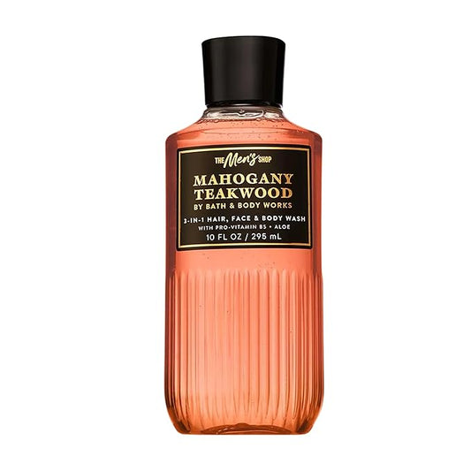 Bath & Body Works 3-in-1 Hair, Face & Body Wash for Men – Mahogany Teakwood Scent, Men's Shampoo & Cleanser with Pro-Vitamin B5 & Aloe, Warm Woodsy & Masculine Scent, 10 fl oz - 1 Pack