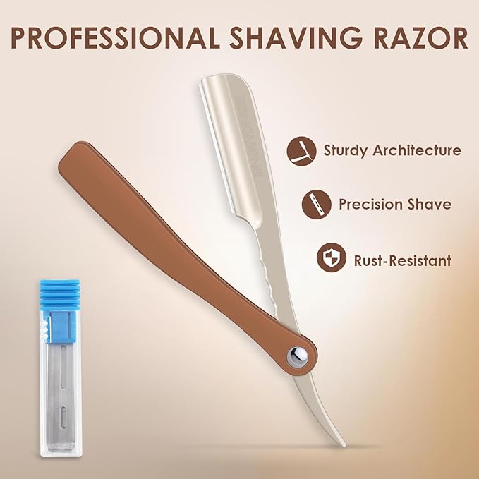 Straight Razor for Men, Professional Barber Razor with 20 Stainless Steel Blades, Edge Single Blade Shavette Shaving Razor for Smooth Precise Shave