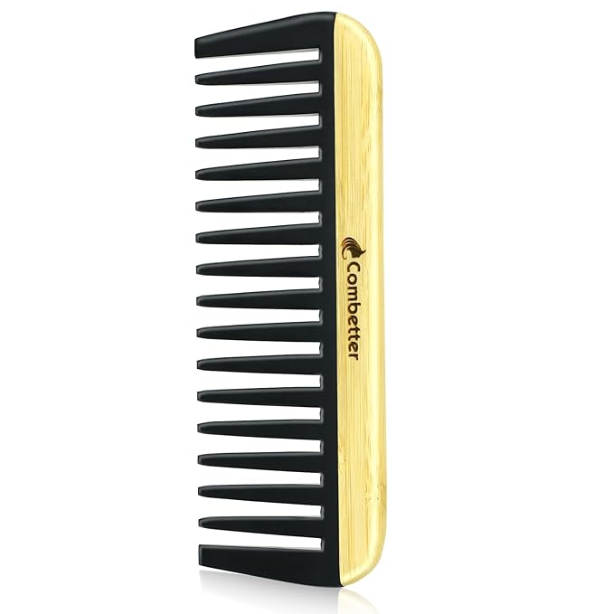 Combeter Bambooo Wide Tooth Comb for Thick,Wavy & Curly Hair and Beard - Anti-Static Durable Bakelite & Eco-Friendly Wooden Large Tooth Detangler Hair Comb| Soothing Frizz Control for Women, Men