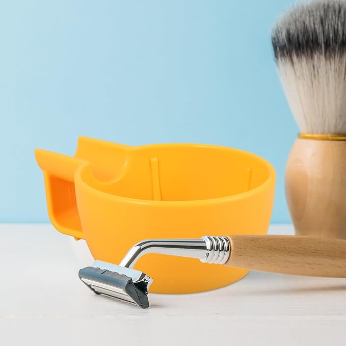 TEHAUX Shaving Cream Bowl for Men, Thickened Wide-mouth Plastic Shave Soap Bowl with Anti-slip Feature, Natural Lathering Cup for Daily Bathroom and Travel Use, Yellow