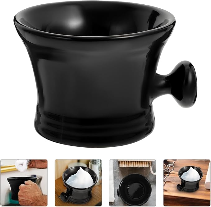 Men’s Ceramic Shaving Soap Bowl Black Foaming Lather Mug for Shaving Cream for Grooming and Bathroom Use