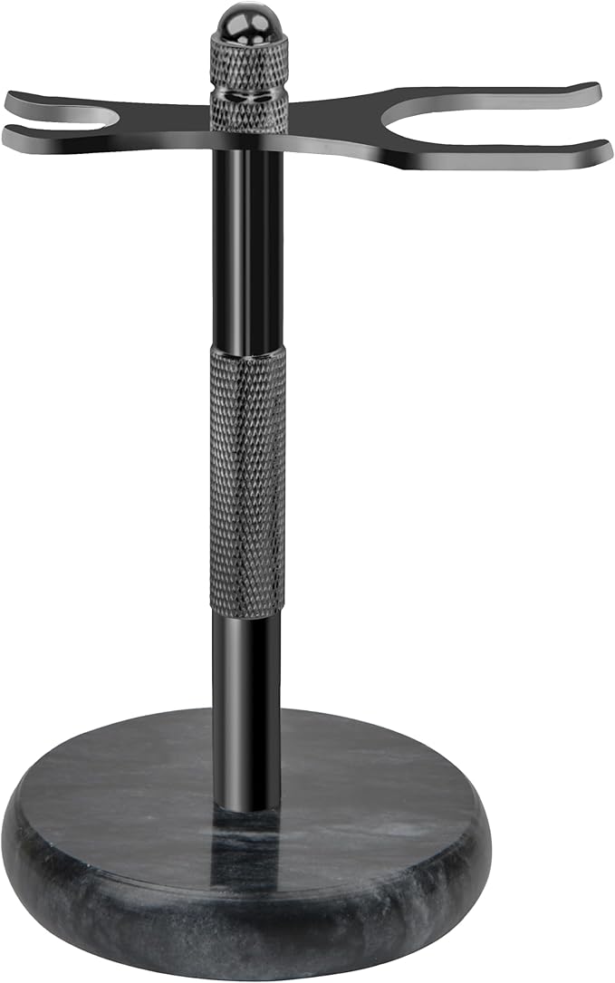 Razor and Brush Stand,Marble Base Razor Holder is More Stable,the Base Will Not Rust and the Fitted Protective Spacer Protects Your Countertop Better Decoration as a Gift(Black)