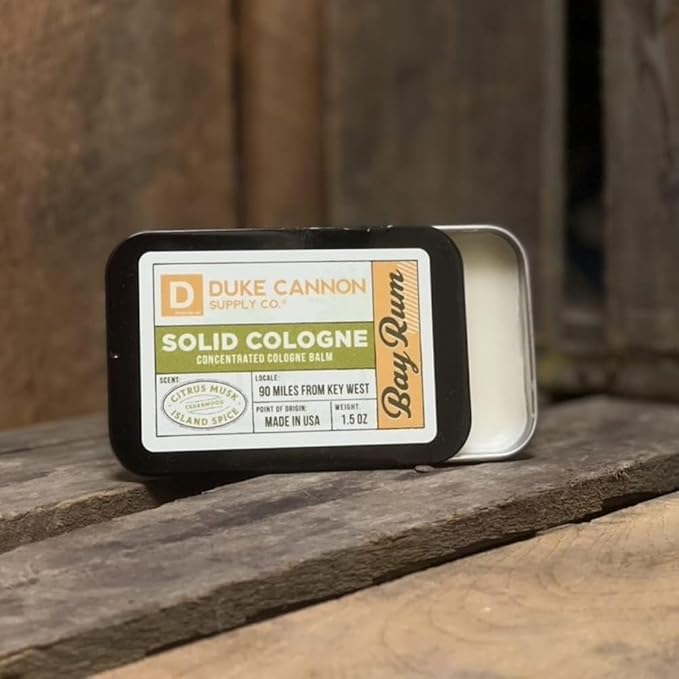 Duke Cannon Supply Co. Solid Cologne - Portable Concentrated Cologne Balm, Travel-Friendly - Bay Rum + Bourbon - (1.5 oz each)