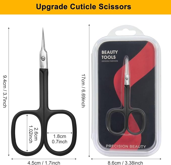 CGBE Cuticle Scissors Extra Fine Curved Blade, Super Slim Manicure Scissors for Cuticles Professional Small Scissors with Precise Pointed Tip Grooming Blades, Eyebrow, Eyelash, and Dry Skin - Black