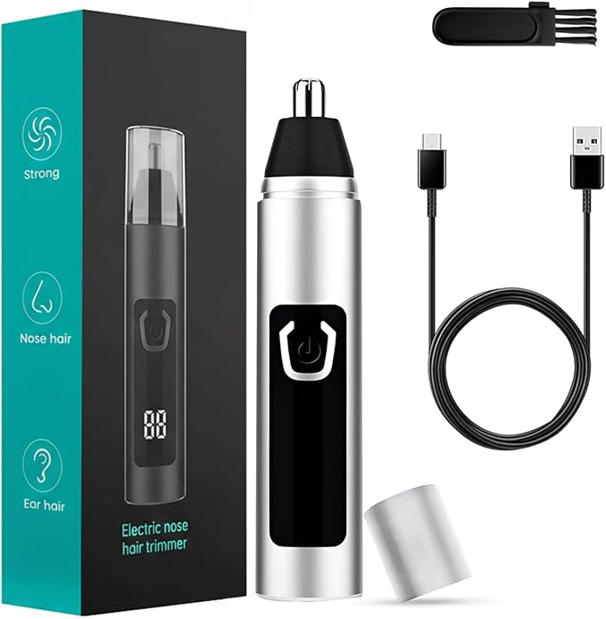 Nose Hair Trimmer for Men Women - Electric Nose Hair Clipper with Replaceable Stainless Steel Blade, Powerful 6500RPM Motor, Wet/Dry Use, Portable USB Rechargeable Design | Silver