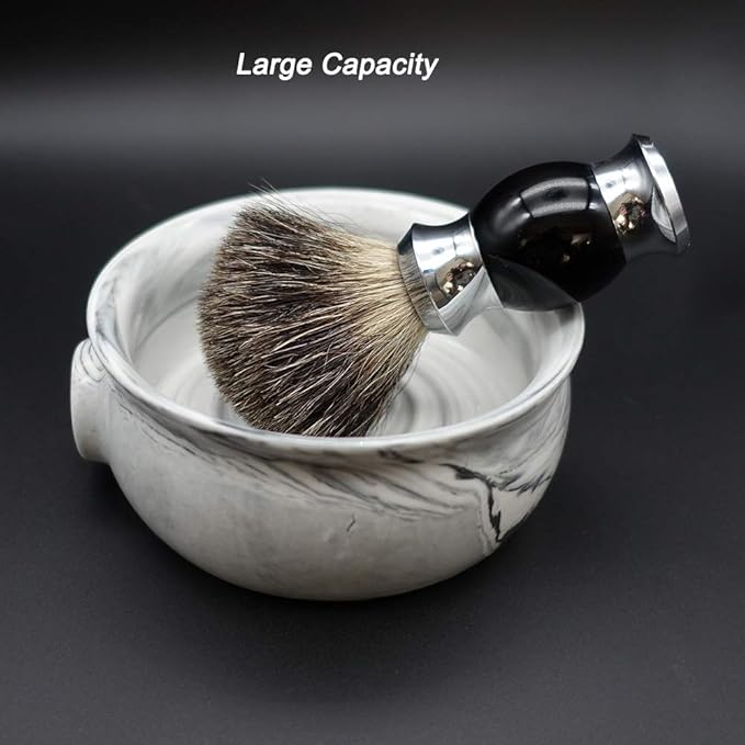 Ceramic Shaving Soap Bowl For Men, Non-slip Handle, Wide Mouth, Large Capacity, Easier to Lather-White& Black