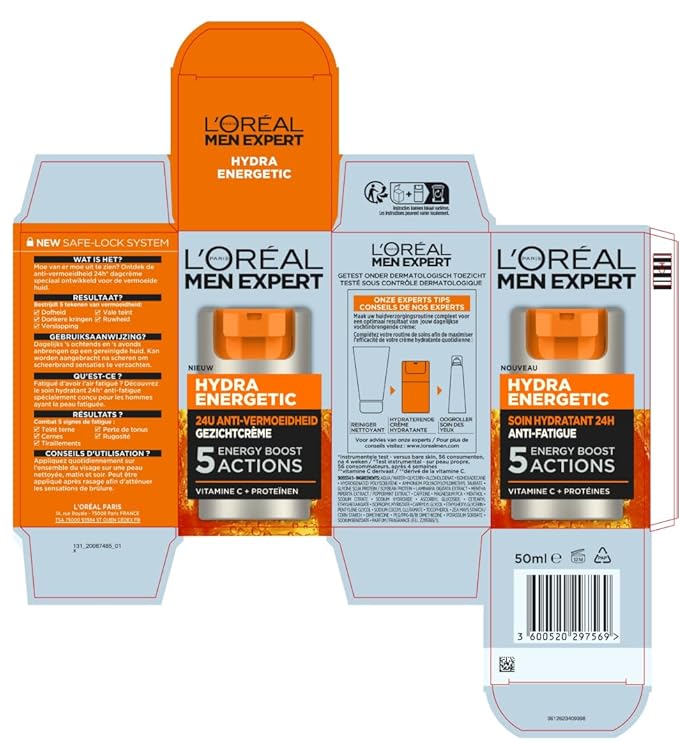 L'Oreal Paris Men Expert Hydra Energetic Daily Anti-Fatigue Moisturizing Lotion, 1.6 Ounce
