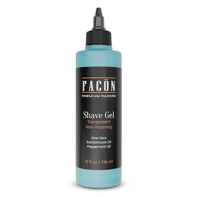 Facón Transparent Shaving Gel for Men w/Aloe Vera, Cooling Menthol, Peppermint & Sandalwood Oil Scent – Clear Non Foaming Straight Razor Shave Gel, Barber Shaving Gel to Prevent Razor Bumps, 10 fl oz