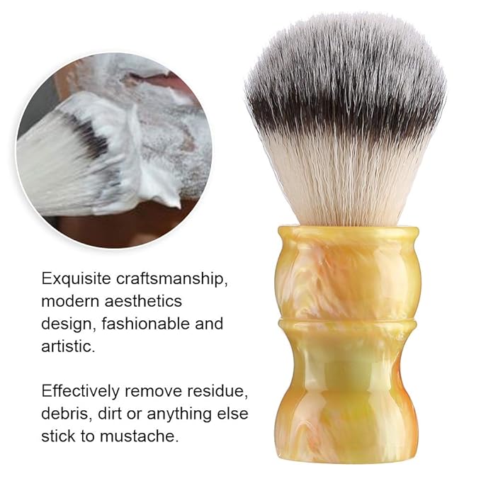 Professional Manual Beard Shaving Brush, Men Mustache Brush with Dense Nylon Hair, Barber Brush for Softening Beard and Creating Rich Lather, Portable Travel Shaving Brush for Salo (yellow color)