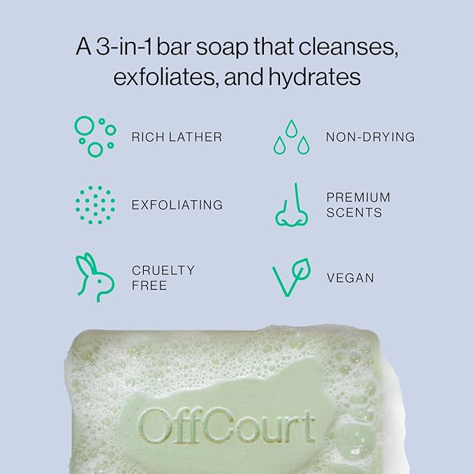 OffCourt Exfoliating Bar Soap – Whole Body, Deep Cleansing and Hydrating Soap for Men & Women - All Skin Types - Non-Drying Bar - Fresh Fig Leaves Scent (5oz, 1 Pack)